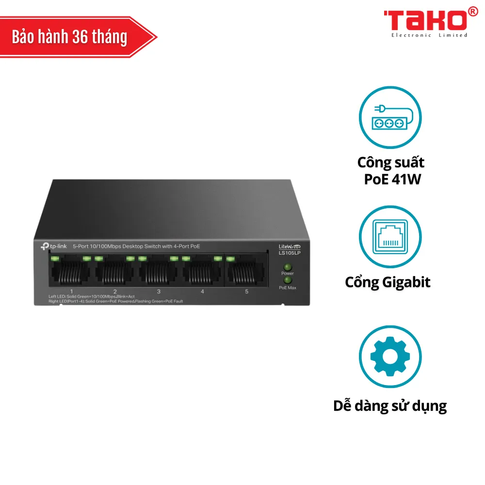 LS105LP Switch Để Bàn 5 Cổng 10/100Mbps với 4 Cổng PoE