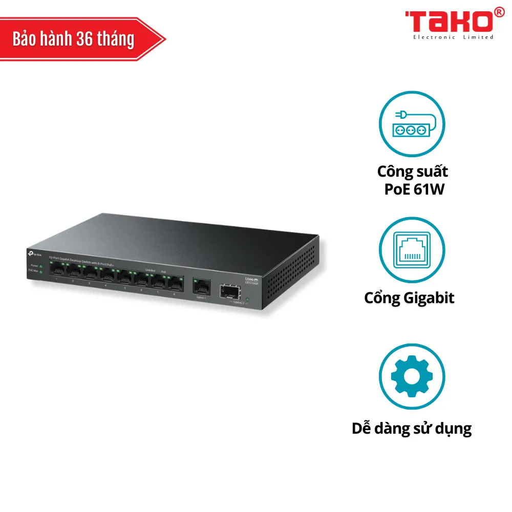 LS1210GP Switch Để Bàn Gigabit 10 Cổng với 8 Cổng PoE+