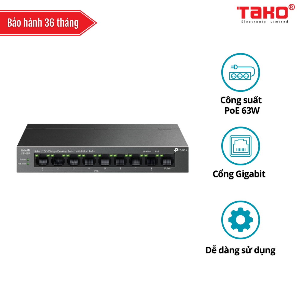 LS109P Switch Đ?Bàn 9 Cổng 10/100Mbps với 8 Cổng PoE+