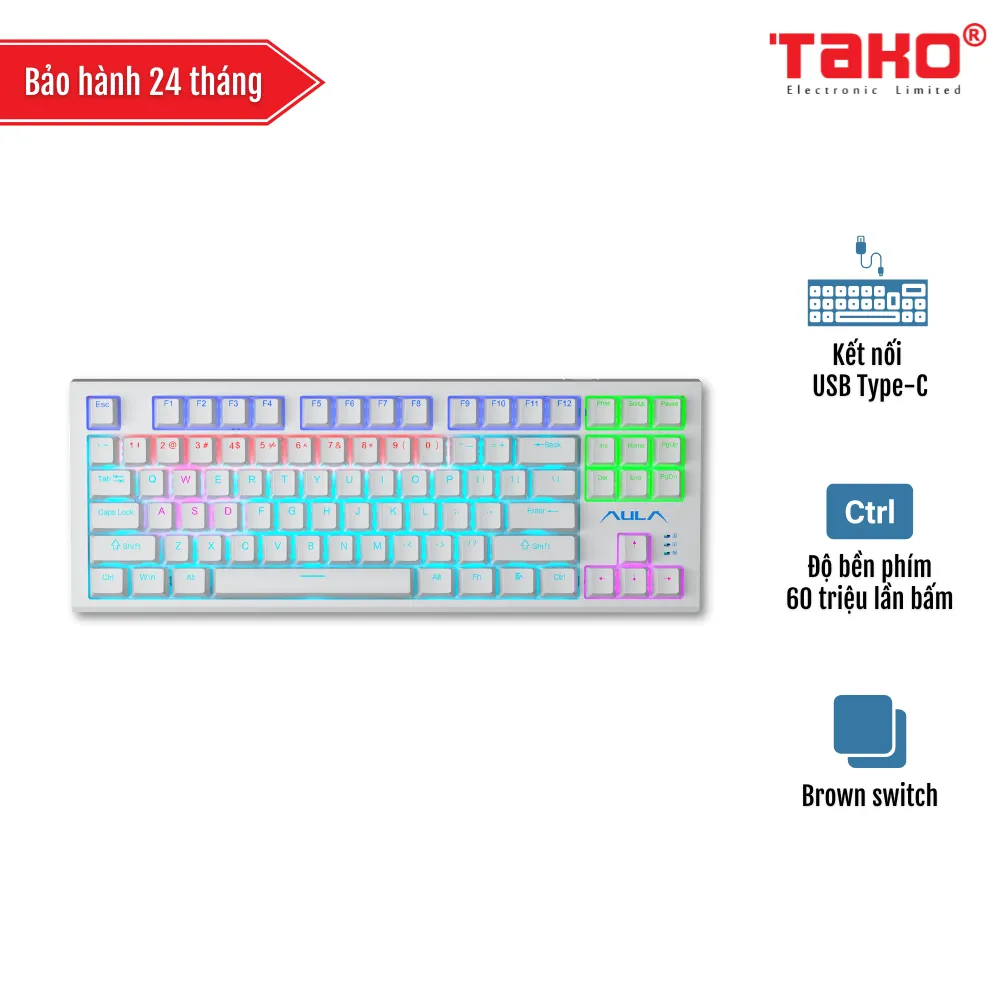 AULA F3032 BÀN PHÍM CƠ GAMING CÓ DÂY (Phiên bản màu trắng /Brown switch/Hotswap)