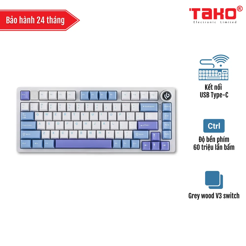 LEOBOG Hi75 BÀN PHÍM CƠ GAMING CÓ DÂY (Phiên bản Xanh dương + trắng + tím/ Milky white and purple/ Grey wood V3 switch)