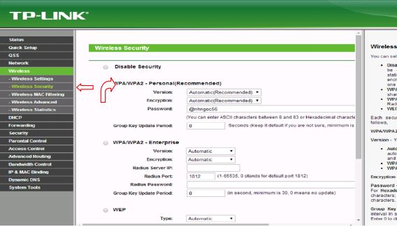 Wireless Security thiết bị tp-link